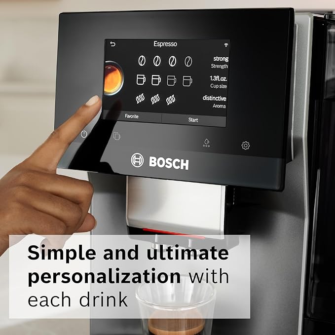 Bosch 800 Series Fully Automatic Espresso and Coffee Machine – 36 Drinks with Coffee World, Cold Brew, Double Cup, Milk Hose, Glass Milk Container, in Metallic Silver TPU60501