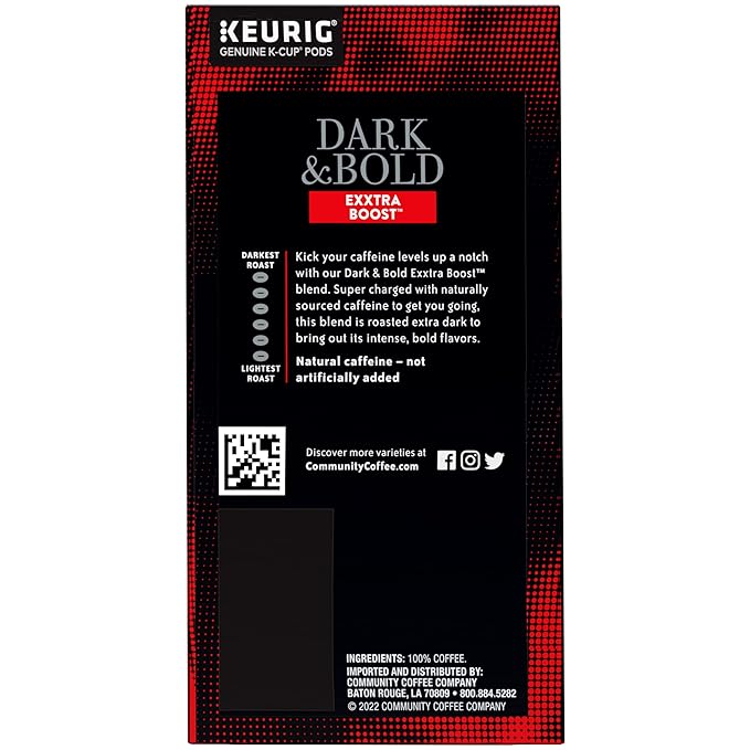 Community Coffee Dark & Bold Exxtra Boost 96 Count Coffee Pods, Compatible with Keurig 2.0 K-Cup Brewers, 24 count (Pack of 4)