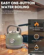Load image into Gallery viewer, Amaste Electric Kettle, Retro Electric Tea Kettle with Thermometer, 57 Oz Hot Water Kettle for Coffee &amp; Tea, 304 Stainless Steel, 1500W Fast Boiling, Auto Shut-Off &amp; Boil Dry Protection, Matcha Green