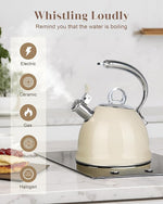Load image into Gallery viewer, Harriet Tea Kettle Stovetop, 2.5 Quart Whistling Stainless Steel Tea Pot, 3-Layer Base, Unique Ergonomic Handle, Includes Pot Holder &amp; Mat, Electric/Induction/Gas Stovetops Applicable, Beige White