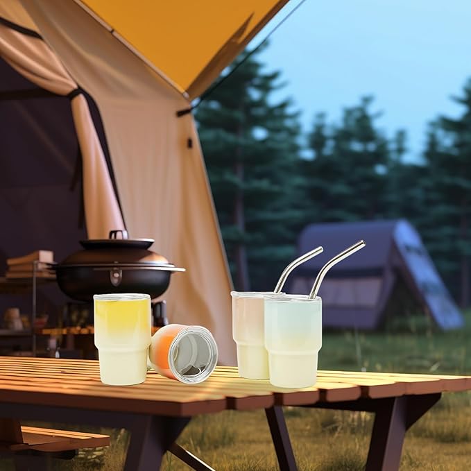 6 Pack 3 oz Sublimation Mini Tumbler Shot Glass with Straw and Lid, Gradient Color Insulated Stainless Steel Mini Tumblers Cups for Beach Birthday Wedding Parties, DIY Customizable Party Gift