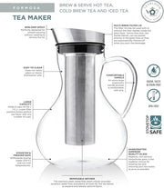 Teabloom Multi-Brew Glass Teapot + Kettle + Pitcher (51 OZ / 1.5 L / 6 CUPS) – Brew and Serve Hot Tea, Iced Tea, Cold Brew Tea and Fruit Infused Water – Formosa Tea Maker
