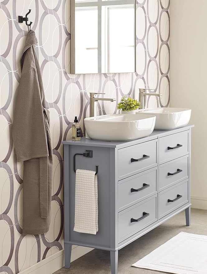 Amerock BH36022MB | Matte Black Towel Ring | 5-3/4 in (146 mm) Length Towel Holder | Mulholland | Hand Towel Holder for Bathroom Wall | Small Kitchen | Bath Accessories