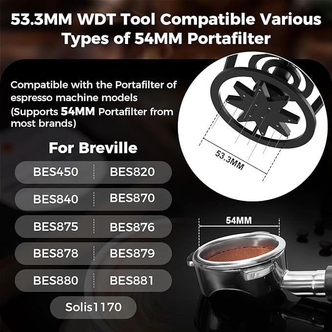 IKAPE Espresso Coffee V3 WDT Tool, 54mm Stirrer Distribution Tool, Equipped with 9-needle Stirrer, Adjustable Needle Height, Coffee Stirrer with Dosing Funnel & Stand