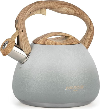 POLIVIAR Tea Kettle, 2.7 Quart Stovetop Tea Kettle, Audible Whistling Teapot with Crackle Finish, Food Grade Stainless Steel for Anti-Rust, Anti Hot Handle, Suitable for All Heat Sources (JX2023-LYW)