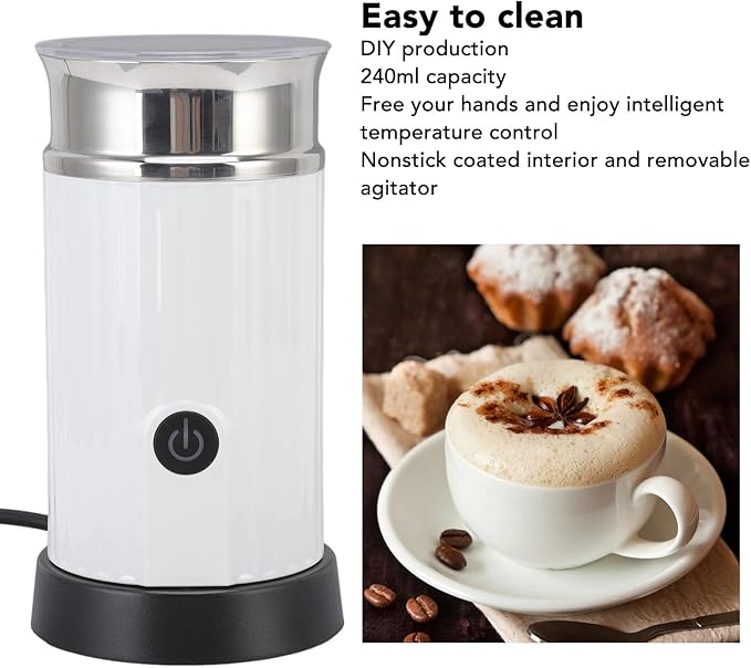 Electric Milk Frother, 230ml Electric Milk Frother Full Automatic Milk Frother Hot Cold Milk Foamer Frother for Cappuccinos Macchiato(American plug, voltage: 110-120V)