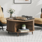 Load image into Gallery viewer, Round Coffee Table with Storage, Mid Century Modern Center Table with Sliding Cabinet Door, Fluted Dining Table for Living Room, Home Small Space, 31.5", Walnut