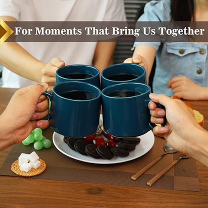 Large Coffee Mugs Set of 4, 19 oz Stackable Ceramic Coffee Mug, Coffee Cups with Large Handle for Latte, Cappuccino, Milk, Tea, Dishwasher & Microwave Safe, Ideal Gift for Men, Women - Blue