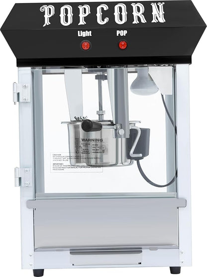 6OZ Popcorn Machine 丨 Stainless Steel Kettle Popcorn Maker Machine for Home, Theater, Parties丨Grade Electric Popper, Black