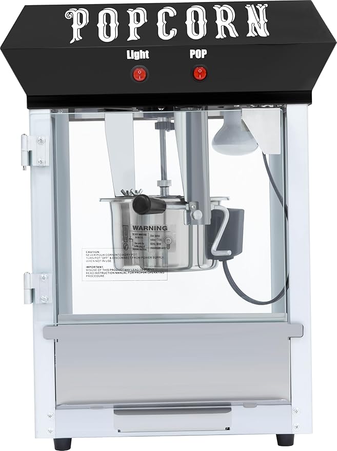 8OZ Popcorn Machine 丨 Stainless Steel Kettle Popcorn Maker Machine for Home, Theater, Parties丨Grade Electric Popper, Black