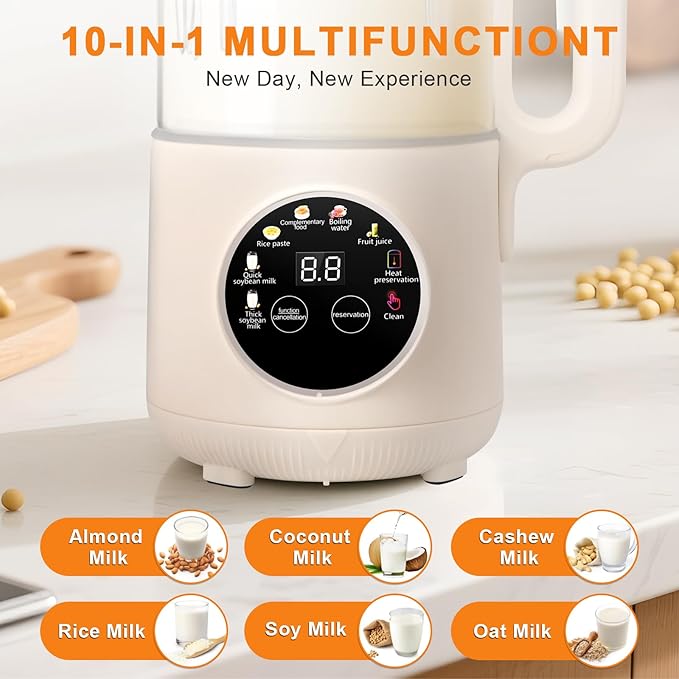 50oz Nut Milk Maker, 10-in-1 Automatic Nut Milk Machine with 20 Blades, Almond Milk Maker for Plant Based Milks Homemade Oat, Soy Milk Machine with Delay Start, Keep Warm, Auto Clean