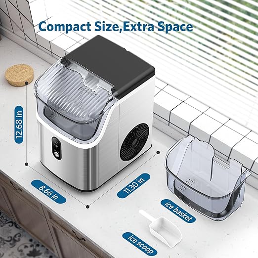 COWSAR Nugget Ice Makers Countertop Soft Chewable Pellet Ice Machine with Auto-Cleaning Function, 35Lbs/24H, Portable Ice Makers for Kitchen, Office, Home,Silver