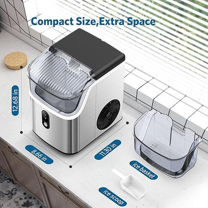 COWSAR Nugget Ice Makers Countertop Soft Chewable Pellet Ice Machine with Auto-Cleaning Function, 35Lbs/24H, Portable Ice Makers for Kitchen, Office, Home,Silver