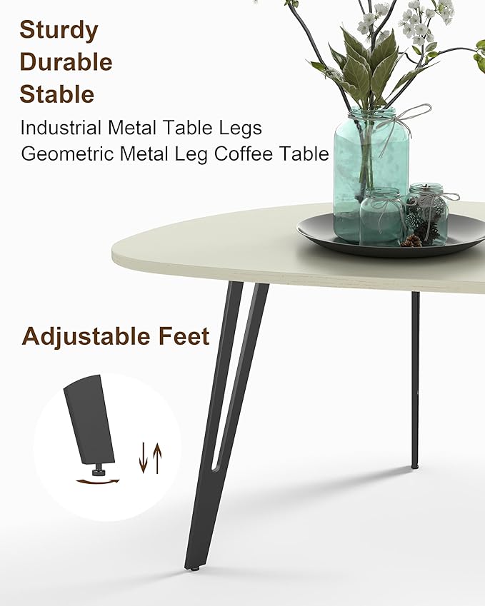 Manora Small Oval Coffee Table White, Modern Coffee Tables for Living Room, Office Coffee Table Small Space, Minimalist Center Table, Tea Table, Easy Assembly