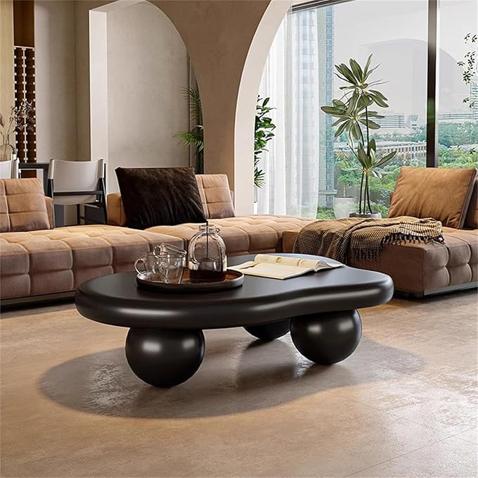 Cute Cloud Coffee Table, Modern Coffee Tables for Living Room, Easy Assembly, Round Edge Irregular Tea Table End Table, Funky Contemporary Low Coffee Table for Bedroom (Black Cloud, L41)