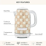 Load image into Gallery viewer, MACKENZIE-CHILDS Electric Kettle, Stainless-Steel Tea Kettle, Brown-and-White Mocha Check