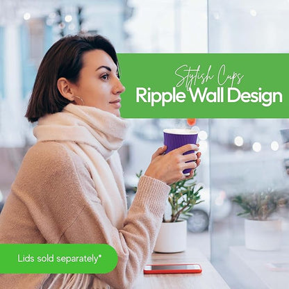 Restaurantware-12 Ounce Disposable Coffee Cups, 500 Ripple Wall Hot Cups For Coffee - Lids Sold Separately, Rolled Rim, Royal Purple Paper Insulated Coffee Cups, For Hot Coffee, Tea, And More