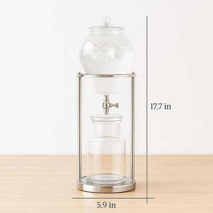 Nispira Luxury Ice Cold Brew Dripper Coffee Maker in Stainless Steel and Borosilicate Glass, 1000 ml Silver