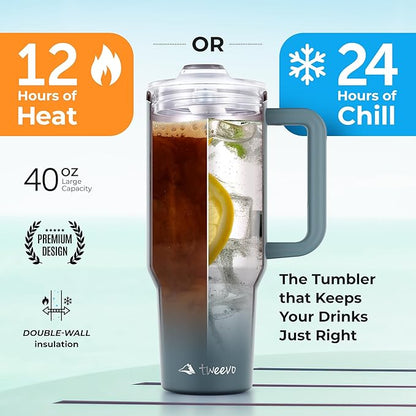 40 oz Tumbler With Handle and Straw Made of Stainless Steel - Double Wall Vacuum Insulated Tumbler With Lid - Sweat Proof Easy Grip, BPA-Free, Dishwasher Safe Tumbler (Black)