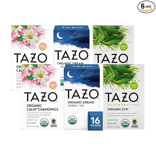 TAZO Tea Bags, Regenerative Organic Zen, Calm Chamomile & Herbal Organic Dream 16 CT (2ea) (Variety Pack)