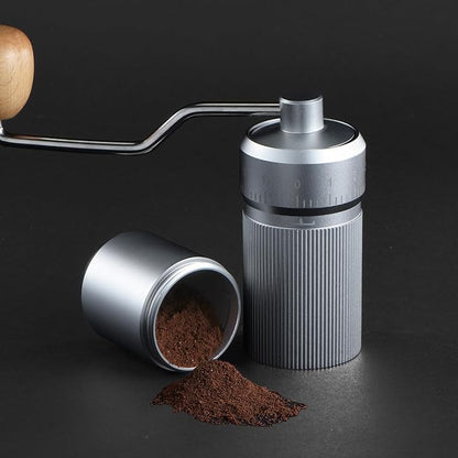 Manual Coffee Grinder by Suvykep — 6 Star Coffee Grinder Manual with 25g Capacity, CNC Stainless Steel Espresso Grinder with 55 Grind Settings — For Espresso, French Press, Pour Over (Silver)