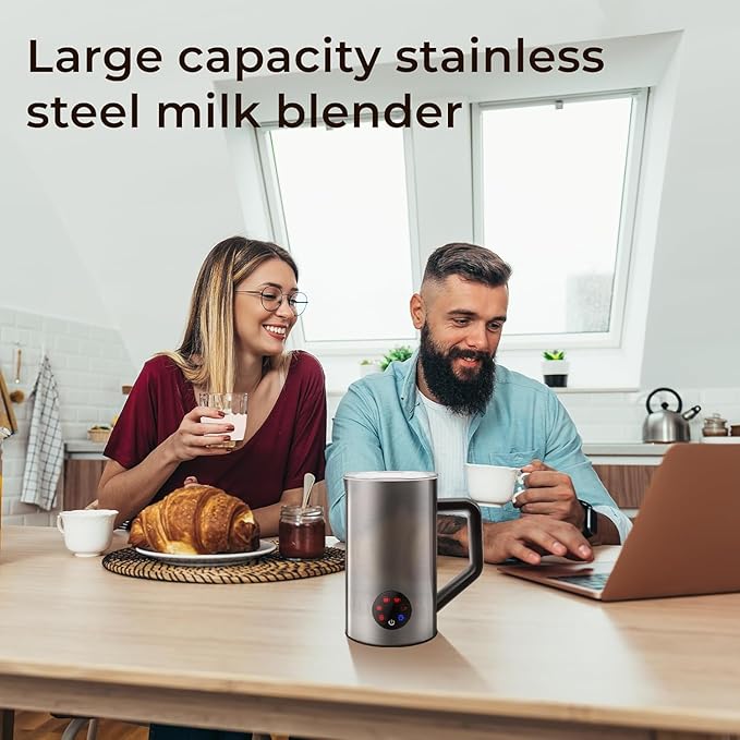 MAISON HUIS Milk Frother, 6-IN-1 Electric Milk Steamer, 20oz/591ml Hot & Cold Foam Maker for Latte & Cappuccino, 550W Fast Heating Stainless Steel Milk Steamer, Hot Chocolate Maker