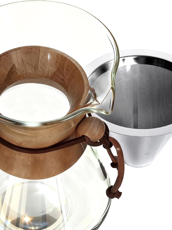 AGOGO Pour Over Coffee Maker Glass - 6/8/10 Cup Barista Kit with 304 Stainless Filter for Home, Office, Camping, Cafes - Easy Clean Coffee Dripper Set (Rag&Brush Included) (10 Cup/34 oz-Slim Shape)