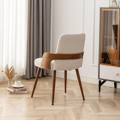Dining Room Chairs Set of 4,Mid Century Modern Kitchen Chairs,Upholstered Beige Fabric Accent Chairs,Metal Legs Wooden Desk Chairs Armless and No Wheels for Kitchen Dining Living Room