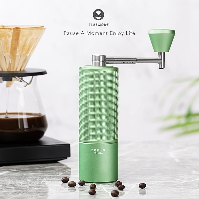 TIMEMORE Manual Coffee Grinder Chestnut C3S PRO, Hand Coffee Grinder with Foldable Handle, Stainless Steel S2C Conical Burr Coffee Grinder, Adjustable Grind Setting for Espresso to French Press, Green