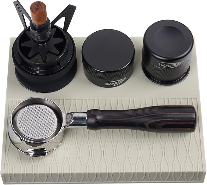 IKAPE Espresso Tamping Mat, Food Grade Silicone Coffee Tamper Mat, Portafilter Tamp Mat Espresso Accessory For Baristas, Waterproof Heat Resistant Tamping Pad Mat for Counter(Cream)