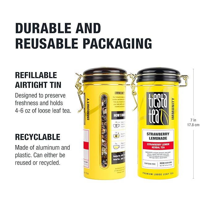 Tiesta Tea - Strawberry Lemonade, Loose Leaf, Strawberry Lemon Herbal Tea, Premium Non-Caffeinated Fruit Blend, Make Hot or Iced, Brews Up to 50 Cups, 4 Ounce Refillable Tin