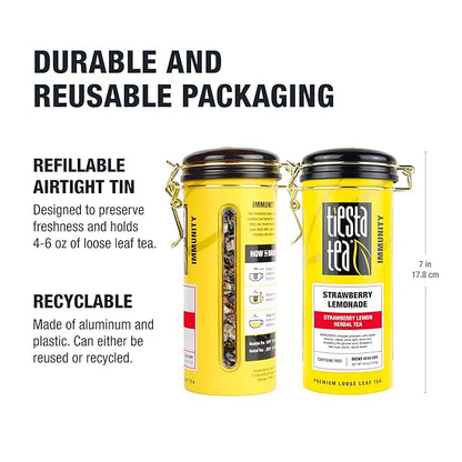 Tiesta Tea - Strawberry Lemonade, Loose Leaf, Strawberry Lemon Herbal Tea, Premium Non-Caffeinated Fruit Blend, Make Hot or Iced, Brews Up to 50 Cups, 4 Ounce Refillable Tin