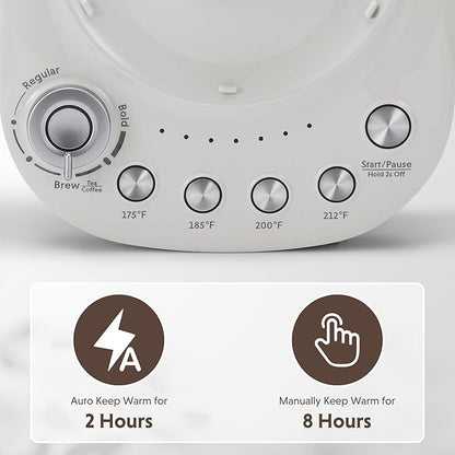 BUYDEEM K156 Tea Maker, Electric Kettle for Coffee and Tea Brewer, 6 Brew Strength Selection for Extracting, 4 Temperature Settings, Boil Dry Protection, 2 Hours Auto Keep Warm, Oat White, 1.5L/1.6QT