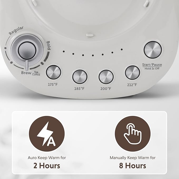 BUYDEEM K156 Tea Maker, Electric Kettle for Coffee and Tea Brewer, 6 Brew Strength Selection for Extracting, 4 Temperature Settings, Boil Dry Protection, 2 Hours Auto Keep Warm, Oat White, 1.5L/1.6QT