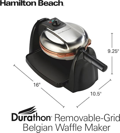 Hamilton Beach Belgian Waffle Maker with Removable PFAS-Free Durathon Nonstick Coated Plates, Easy Flip, Ceramic Grids, Black (26031)