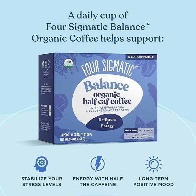 Four Sigmatic Adaptogen Coffee K-Cups | Organic Medium Roast Ground Coffee with Ashwagandha, Eleuthero, Chaga & Tulsi | Immune Support & Stress Relief | Keto | 24 Count