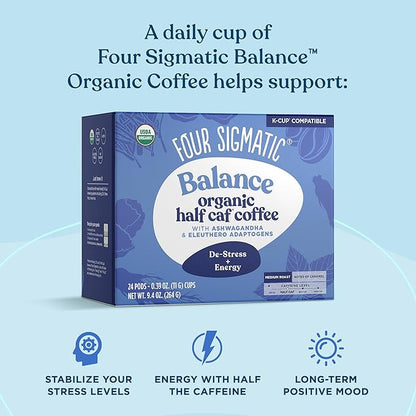 Four Sigmatic Adaptogen Coffee K-Cups | Organic Medium Roast Ground Coffee with Ashwagandha, Eleuthero, Chaga & Tulsi | Immune Support & Stress Relief | Keto | 24 Count