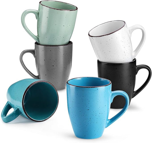 vancasso Moda Coffee Mugs Set of 6-12 oz Ceramic Coffee Cups for Cappuccino, Latte, Tea, Microwave & Dishwasher Safe, Assorted Color