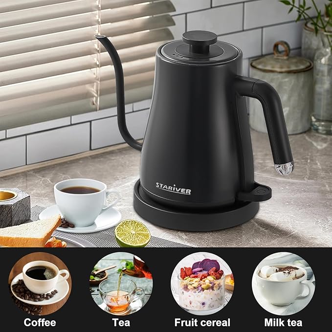 Stariver Electric Kettle Gooseneck Kettle, 1.2L Water Kettle, BPA-Free, Pour Over Tea Pot Stainless Steel for Coffee & Tea with Fast Heating, Auto-Shut Off and Boil-Dry Protection Tech, Dark Blue