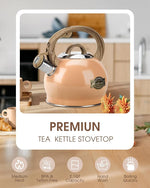 Load image into Gallery viewer, Tea Kettle Stovetop, 2.1 Quart Stove Top Whistling Tea Kettle, Teapot Kettles with Food Grade Stainless Steel and Wood Pattern Folding Handle, Suitable for All Heat Sources