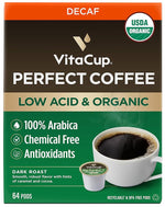 Load image into Gallery viewer, VitaCup Organic Perfect Dark Roast Decaf Coffee Pod for Pure &amp; Clean Energy, Antioxidants, Low Acid, Peru Single Origin in Recyclable Single Serve Pod Compatible with Keurig K-Cup Brewers, 64 CT