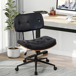 Load image into Gallery viewer, Armless Office Chair with Wheels, Adjustable Height Desk Chair Leather Swivel Computer Chair, Modern Walnut Office Side Chair for Meeting Room Office, Black