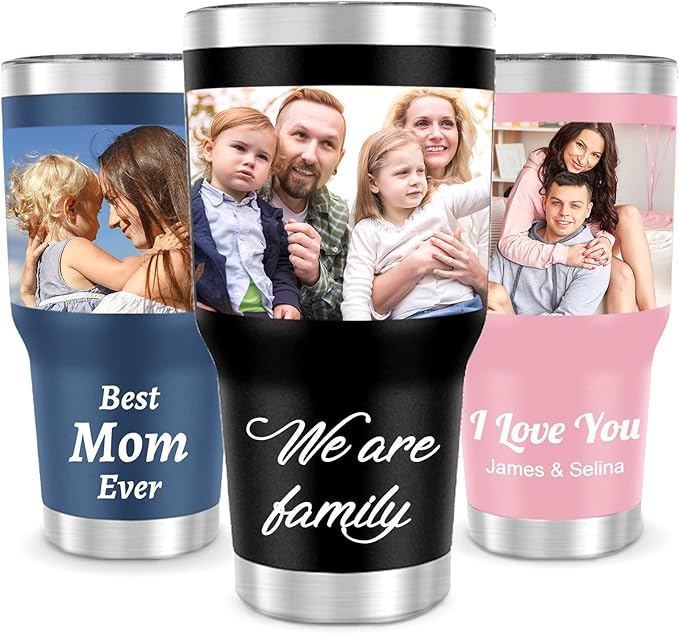 Personalized Tumbler with Pictures Text Name, Custom Double Wall Insulated Tumbler, Personalized Gifts for Women Men Friend, Birthday Christmas Gifts, 30oz Coffee Tumbler w/Lid (30oz UV)