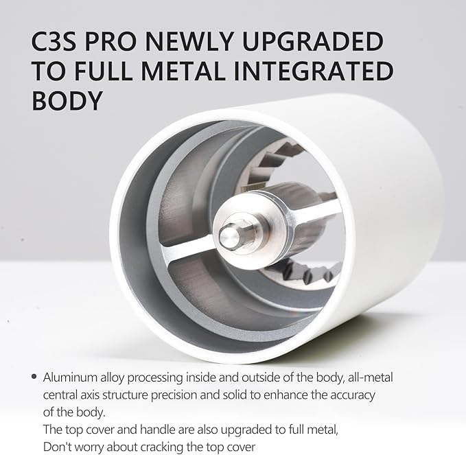 TIMEMORE Chestnut C3S Pro Manual Coffee Grinder, Stainless Steel S2C Conical Burr Coffee Grinder, Hand Coffee Grinder with Foldable Handle, Adjustable Grind Setting for Travel/Camping/Home, White