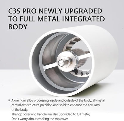 TIMEMORE Chestnut C3S Pro Manual Coffee Grinder, Stainless Steel S2C Conical Burr Coffee Grinder, Hand Coffee Grinder with Foldable Handle, Adjustable Grind Setting for Travel/Camping/Home, White