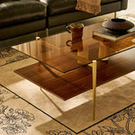 Load image into Gallery viewer, AGV LIGHTING Tadio Large Glass Coffee Table, Mid-Century Modern Coffee Table for Living Room, Gold Finish Leg, Coffee Brown Glass Top &amp; Walnut Brown Shelf, 47 in