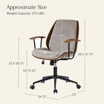 Load image into Gallery viewer, HULALA HOME Solid Wood Office Chair with Rocking Function, Comfy Fabric Desk Chair with Bent Wood and Metal Base, Height Adjustable Swivel Computer Task Chair, Tan