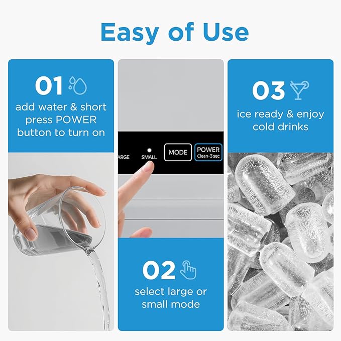 Midea MERI26B1AGY Countertop Bullet-Ice Maker, 8 Ice Bullets Ready in 6 Minutes, 26lbs/24H, Self-Cleaning Function with Ice Scoop and Basket for Home/Office/RV