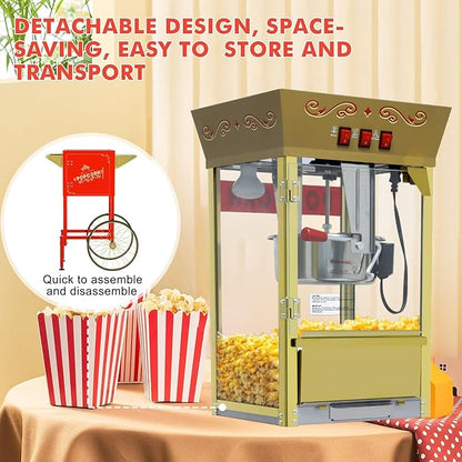 Popcorn Machine with Cart, Wheels & 12 Oz Kettle, Popcorn Maker Machine Vintage Style Movie Theater Popcorn Machine for Parties, Events, Commercial, and Home Theater