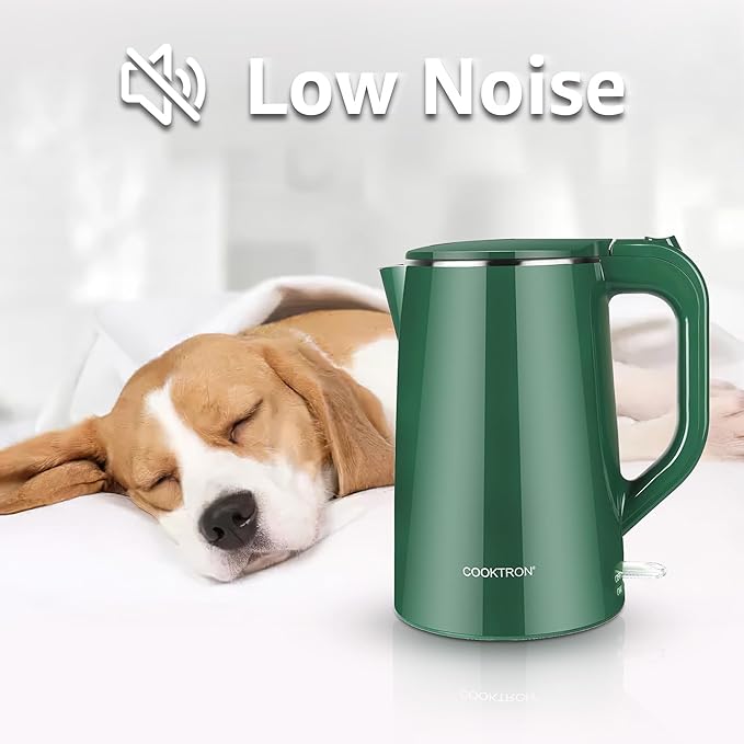 1.7L Electric Kettle Quiet, Double Wall Hot Water Boiler BPA-Free, Quiet Boil and Cool Touch Tea Kettle, Cordless with Auto Shut-Off & Boil Dry Protection, 1500W Fast Boiling, dark green